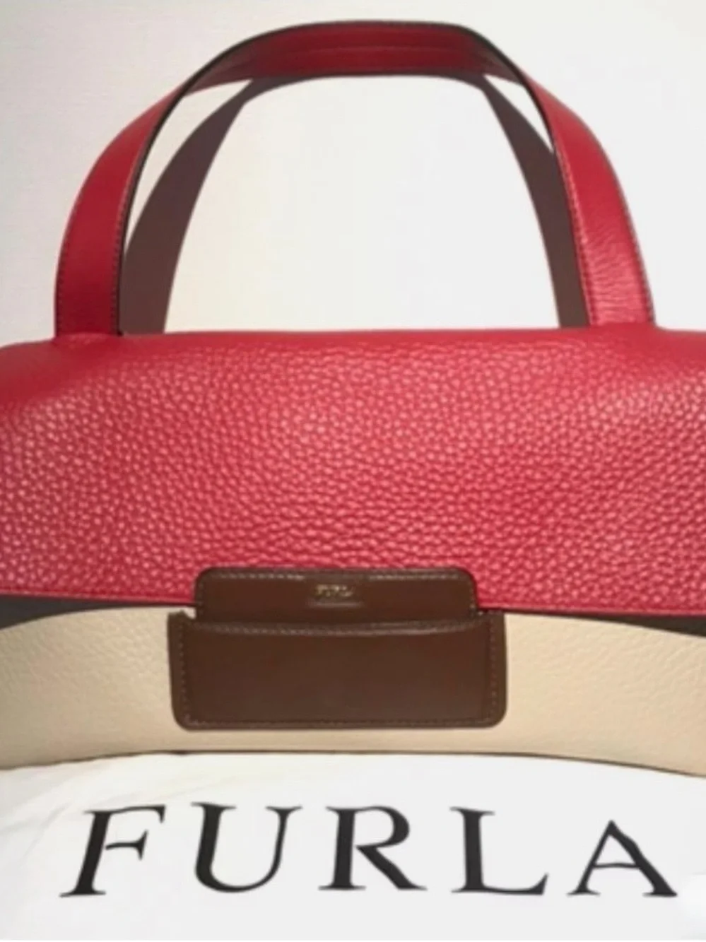 Furla Bicolor Pebbled Leather Shoulder Bag 🔥HP🔥 Preowned Japan Limited Edition!